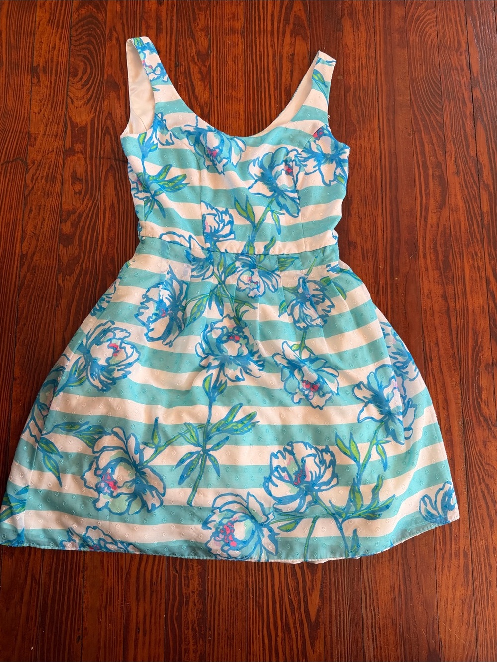 Lilly Pulitzer Aqua and White Floral Stripe Dress
